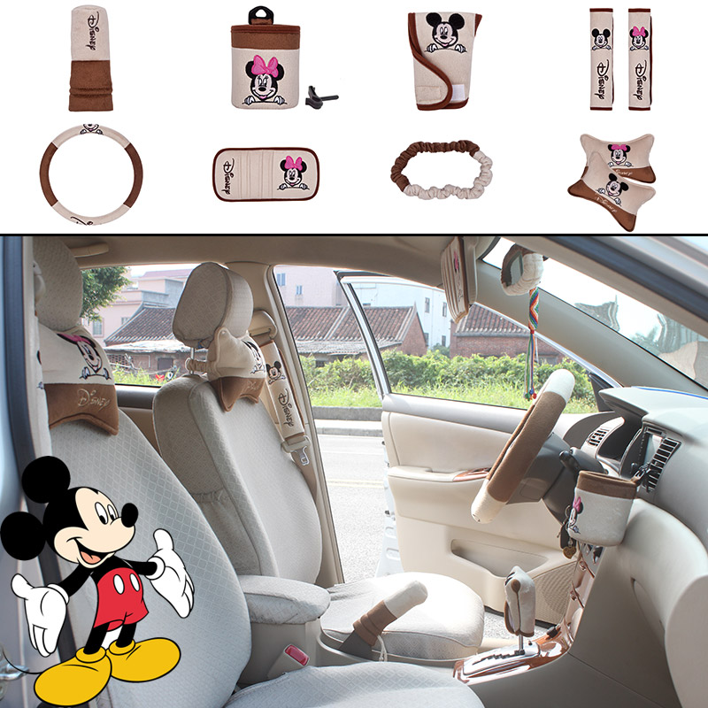 ڵ ׼  Ű 콺 ȭ ڵ ǳ  Ƽ  Ŀ  Ʈ Ŀ 10  ڵ ׸/Auto Accessories Brown Mickey Mouse Cartoon Car Upholstery Steering wheel cover